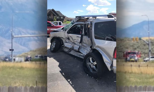 A semi-truck and SUV crashed in Eagle Mountain Thursday afternoon. (Photo courtesy Utah County Sher...