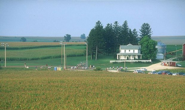 Cars parked at the baseball field created for the motion picture 'Field of Dreams' on August 25, 19...