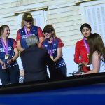 Weatherspoon receives her gold medal at the Youth World Archery Championships in Madrid.
