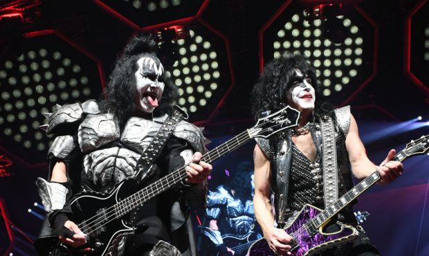 INGLEWOOD, CALIFORNIA - FEBRUARY 16: Gene Simmons and Paul Stanley of KISS perform during their End...
