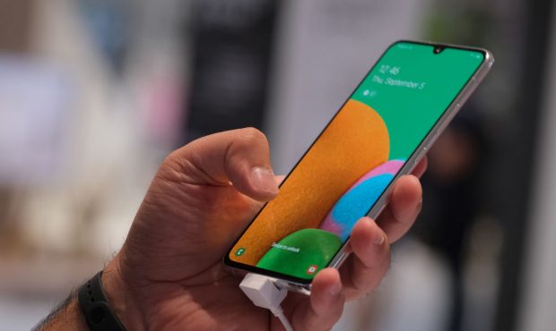 FILE: BERLIN, GERMANY - SEPTEMBER 05: Visitors have a look at the new Samsung A90 5G smartphone at ...