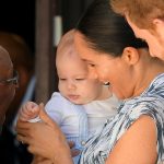 CAPE TOWN, SOUTH AFRICA - SEPTEMBER 25: Prince Harry, Duke of Sussex, Meghan, Duchess of Sussex and their baby son Archie Mountbatten-Windsor meet Archbishop Desmond Tutu at the Desmond & Leah Tutu Legacy Foundation during their royal tour of South Africa on September 25, 2019 in Cape Town, South Africa. (Photo by Toby Melville - Pool/Getty Images)
