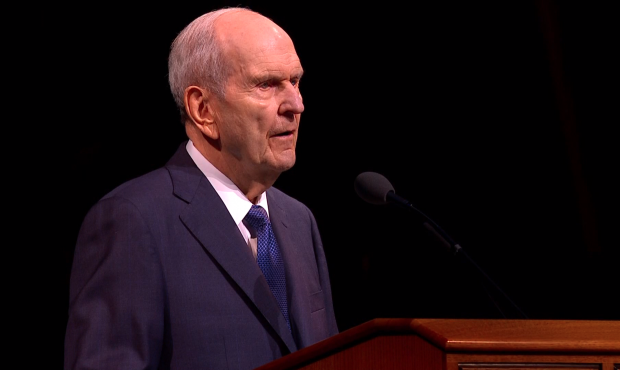 Russell M. Nelson, president of The Church of Jesus Christ of Latter-day Saints, speaks at a BYU de...