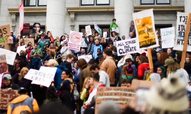 Officials said thousands gathered at the Utah State Capitol to protest fossil fuel usage. (Photo co...