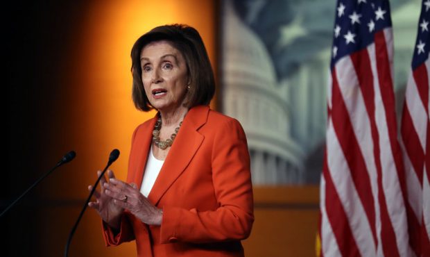 U.S. Speaker of the House Nancy Pelosi delivers remarks at a press conference at the U.S. Capitol o...