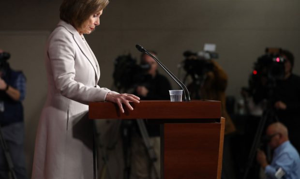 Speaker of the House Nancy Pelosi (D-CA) talks to reporters during her weekly news conference at th...