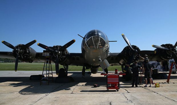 FILE: BALTIMORE, MD - AUGUST 26:  Crew members perform maintenance on the World War II Era, Boeing ...