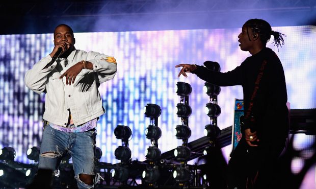 FILE: INDIO, CA - APRIL 15:  Rappers Kanye West (L) and A$AP Rocky perform onstage during day 1 of ...