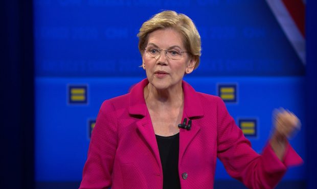 Democratic presidential candidate Elizabeth Warren was met with loud applause at CNN's LGBTQ Town H...