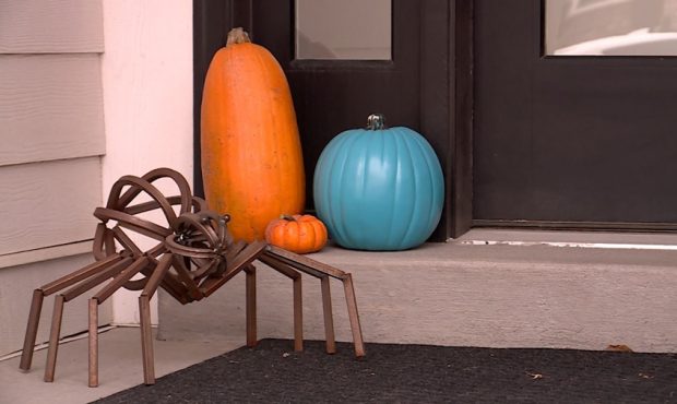 The Cotterell family places a teal pumpkin on their porch each year to let trick-or-treaters know t...