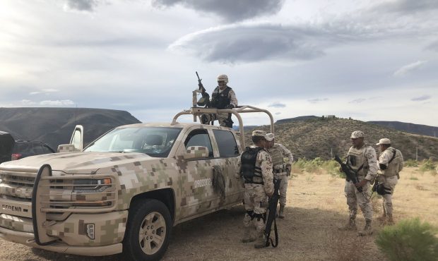 There's a heavy military presence in the Mexican town of La Mora on Nov. 7, 2019, during the funera...