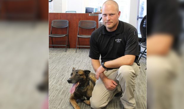 Officer Brough and Trigger. Trigger retired after eight years on the force. (Provo Police Departmen...