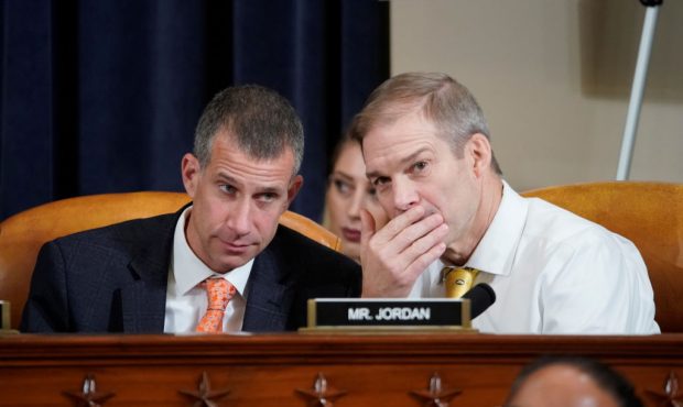 Republican counsel Steve Castor listens to Rep. Jim Jordan (R-OH) during a hearing with witness U.S...