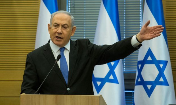 Israeli Prime Minister Benjamin Netanyahu makes a statement before a right wing parties meeting on ...