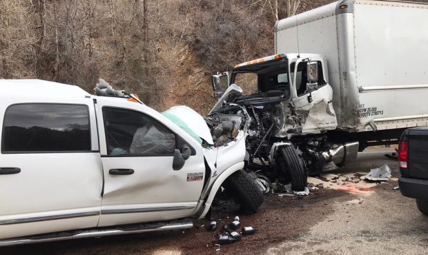 One person died when a pickup truck crashed head-on with a box truck in Wasatch County Friday. (Uta...