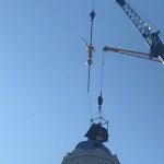 The Nauvoo Temple's Angel Moroni statue was damaged over the summer and replaced Tuesday. (Courtesy Fred Cote)