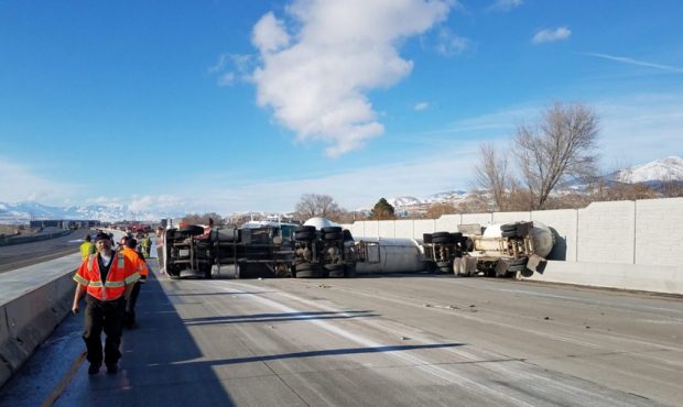 A truck carrying butane closed I-15 in Lehi earlier this month. (Utah Highway Patrol)...