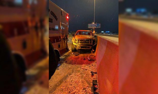 A Ford pickup truck struck an Orem Fire Department ambulance that responded to a SB I-15 crash Mond...
