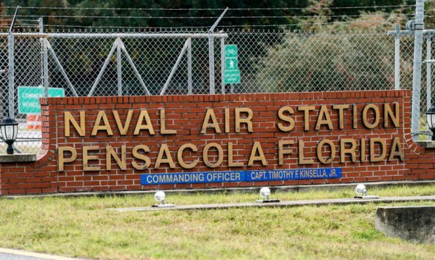 A general view of the atmosphere at the Pensacola Naval Air Station following a shooting on Decembe...