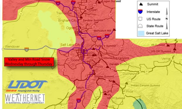 Road conditions are expected to be heavy impaired along the Wasatch Front on New Year's Day. (UDOT)...