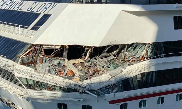 The Carnival Glory and Carnival Legend collided Friday morning while at port in Cozumel, Mexico, le...
