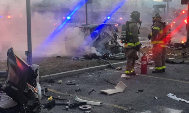 Firefighters responded to a two-car crash Sunday morning near 900 West North Temple. (Photo courtes...