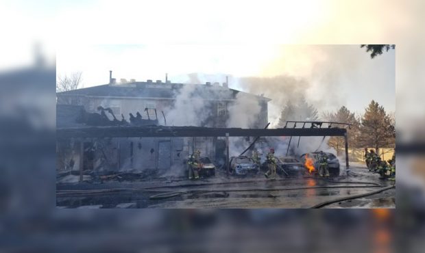 Ten storage units and four cars were damaged in a fire Monday. (Orem Fire Department)...