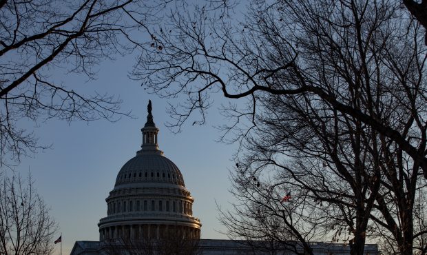 WASHINGTON, DC - JANUARY 29: The sun sets over the U.S. Capitol on January 29, 2020 in Washington, ...