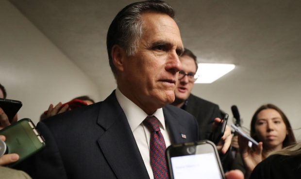 Sen. Mitt Romney (R-UT) speaks to reporters upon arrival to the U.S. Capitol for the Senate impeach...