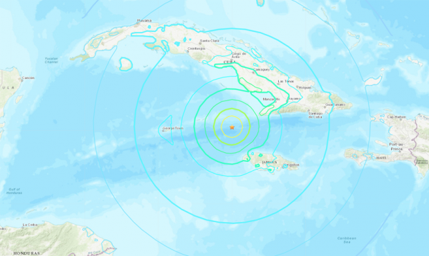 The U.S. Geological Survey says a powerful magnitude 7.7 earthquake has struck south of Cuba and no...