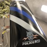 The team at RawTin Garage in Salt Lake City created custom art for the casket of police dog Hondo, who was killed in the line of duty Feb. 13, 2020. (Photo courtesy of RawTin Garage)