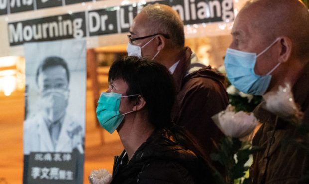 People attend a vigil to mourn for doctor Li Wenliang on February 7, 2020 in Hong Kong, China. Doct...