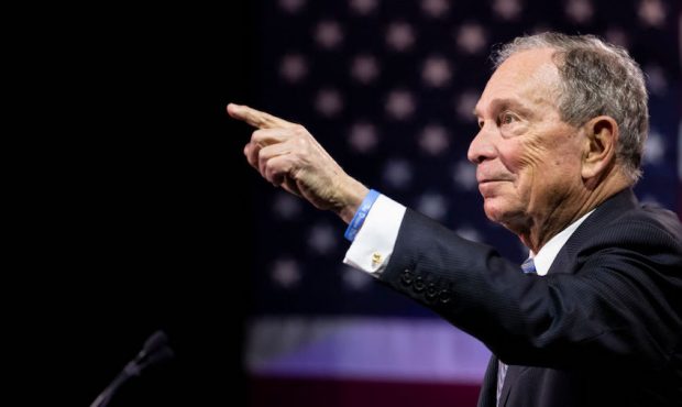 Democratic presidential candidate former New York City Mayor Mike Bloomberg delivers remarks during...