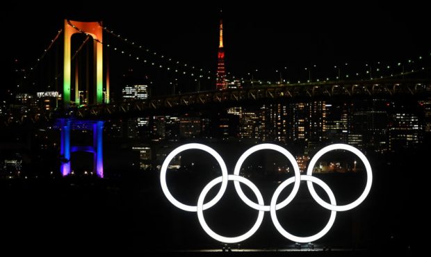 FILE: A general view of the Olympic rings as they are illuminated for the first time to mark 6 mont...