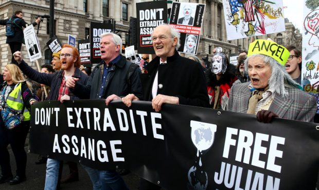 LONDON, ENGLAND - FEB. 22: Wikileaks editor-in-chief Kristinn Hrafnsson, Julian Assange's father, J...
