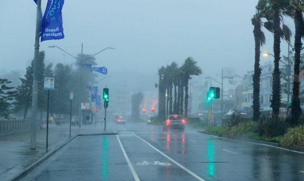 SYDNEY, AUSTRALIA - FEBRUARY 09: A wet and windy Campbell Parade, Bondi beach, is seen on February ...