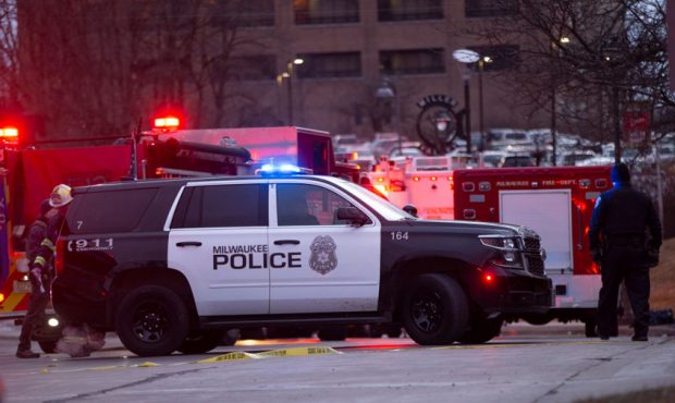 MILWAUKEE, WISCONSIN - FEBRUARY 26: Emergency personnel work the scene of a shooting at the Molson ...