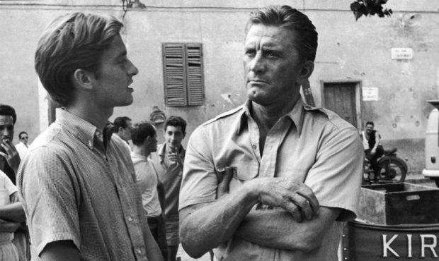 American actor Kirk Douglas (right) and his son American actor Michael Douglas on the set of the fi...
