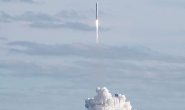 The Northrop Grumman Antares rocket, with Cygnus resupply spacecraft onboard, launches from Pad-0A,...