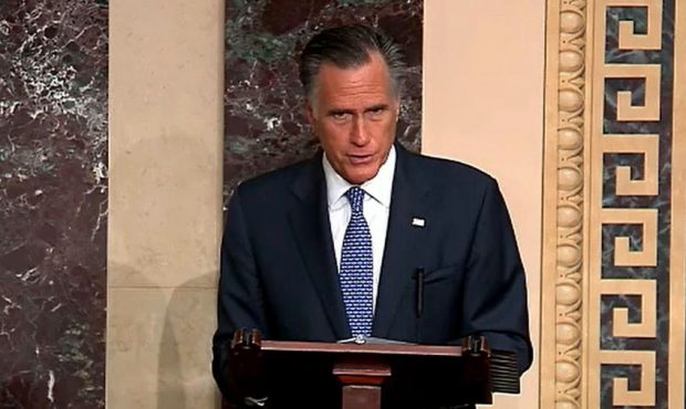 In this screengrab taken from a Senate Television webcast, Sen. Mitt Romney (R-UT) talks about how ...