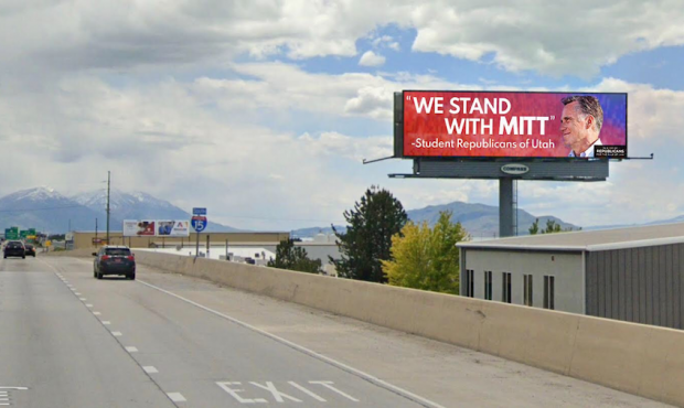 A crowdfunded billboard that reads "We Stand With Mitt" has been put up in Orem. (Photo: Student Re...