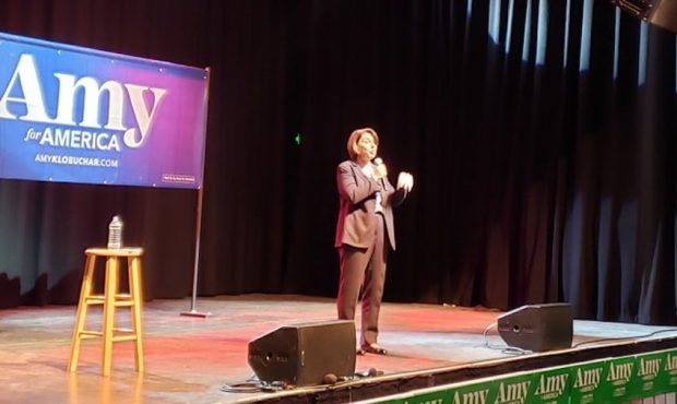 Sen. Amy Klobuchar speaks at a rally in Salt Lake City on March 2, 2020. (Ladd Egan, KSL TV)...