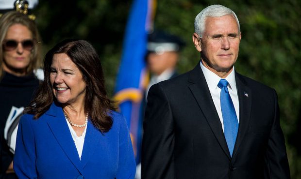 FILE: U.S. Second Lady Karen Pence and Vice President Mike Pence attend an official visit ceremony ...