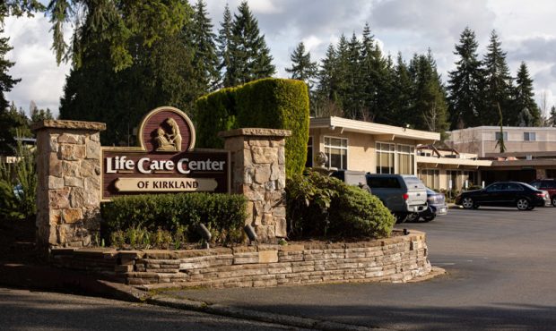 SEATTLE, WA - FEBRUARY 29: A sign is seen at the entrance to Life Care Center of Kirkland on Februa...