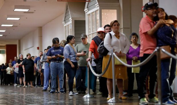 SAN ANTONIO, TX - MARCH 03: Voters wait in line to cast their ballots on March 3, 2020 in San Anton...
