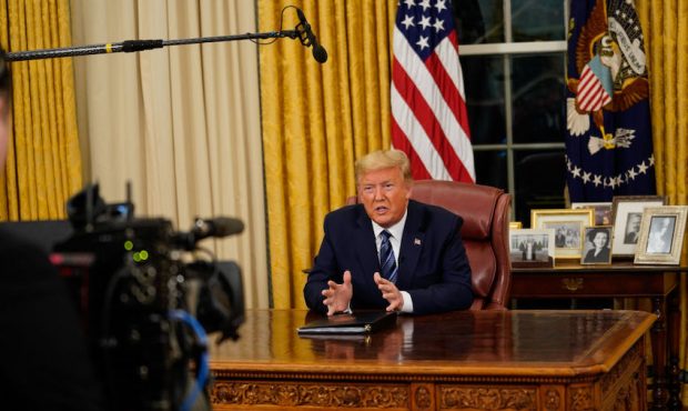 President Donald Trump addresses the Nation from the Oval Office March, 11, 2020. (POOL PHOTO by Do...