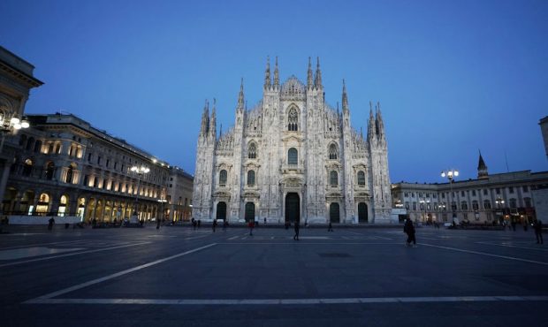 MILAN, ITALY - MARCH 10: A general view of Piazza Duomo on March 10, 2020 in Milan, Italy. The Ital...
