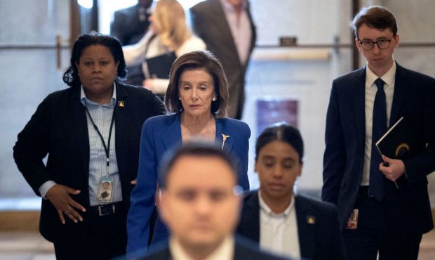 U.S. Speaker of the House Nancy Pelosi (D-CA) arrives at the U.S. Capitol on March 27, 2020 in Wash...