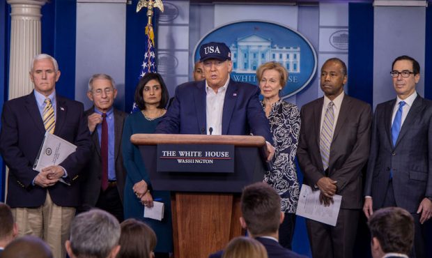President Donald Trump speaks in the press briefing room at the White House on March 14, 2020 in Wa...