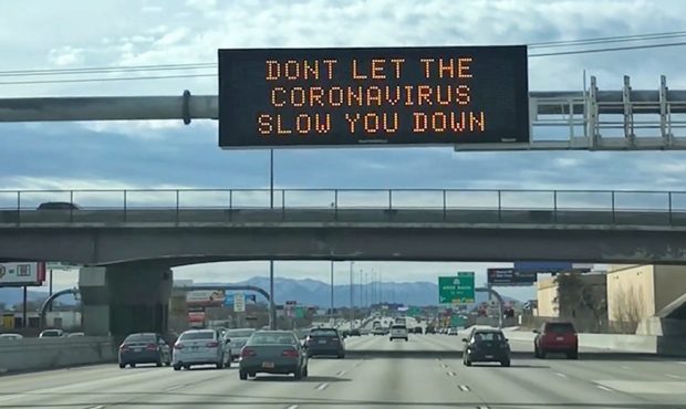 Utah Department of Transportation officials poked some fun at the coronavirus on its highway signs ...